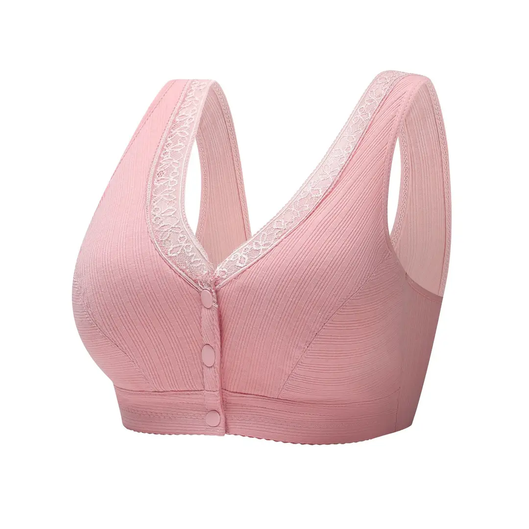 Ladieswear's Intimates Threaded Bra Middle-Aged and Elderly Vest-Style Front Buckle Large Size Non-Wired Soft Cotton Bra