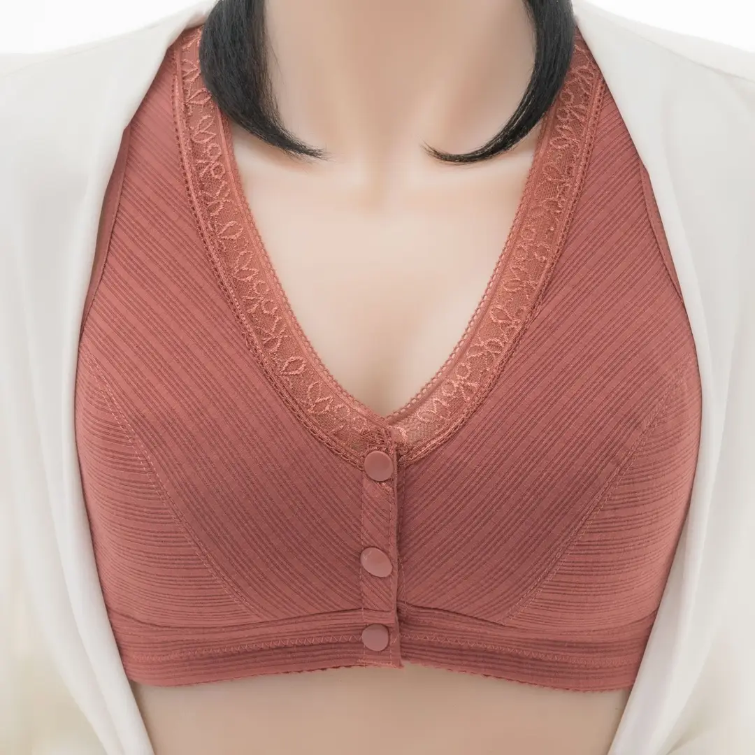 Ladieswear's Intimates Threaded Bra Middle-Aged and Elderly Vest-Style Front Buckle Large Size Non-Wired Soft Cotton Bra