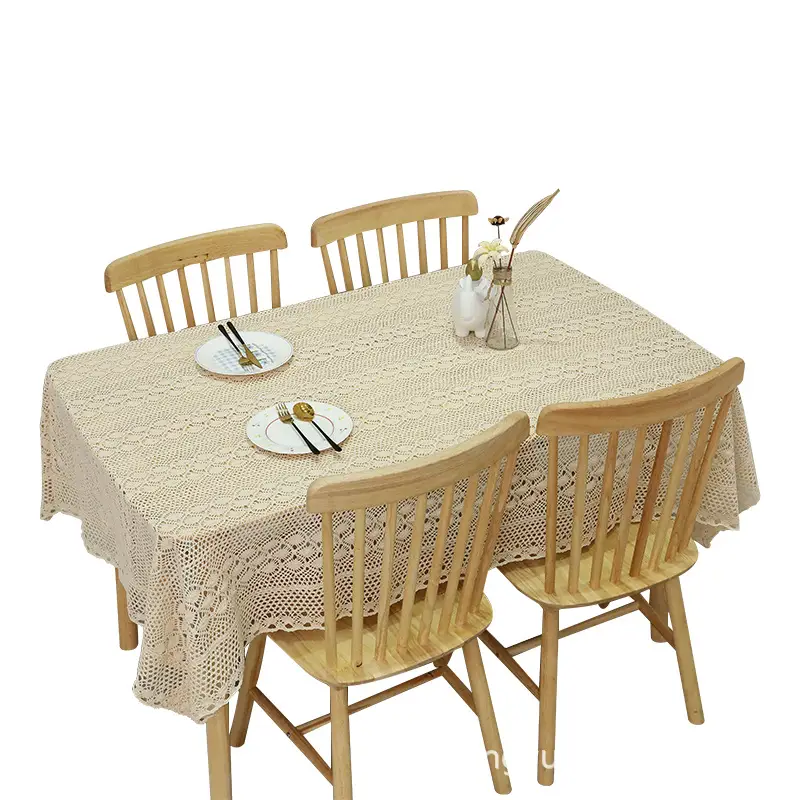 Double-Tone Cotton Crochet Tablecloth Rectangular Table Cover Square Coffee Table Cloth Table Runner Modern Minimalist Style Non-Slip