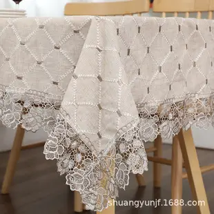 Double-Tone Cotton Crochet Tablecloth Rectangular Table Cover Square Coffee Table Cloth Table Runner Modern Minimalist Style Non-Slip — feature 4