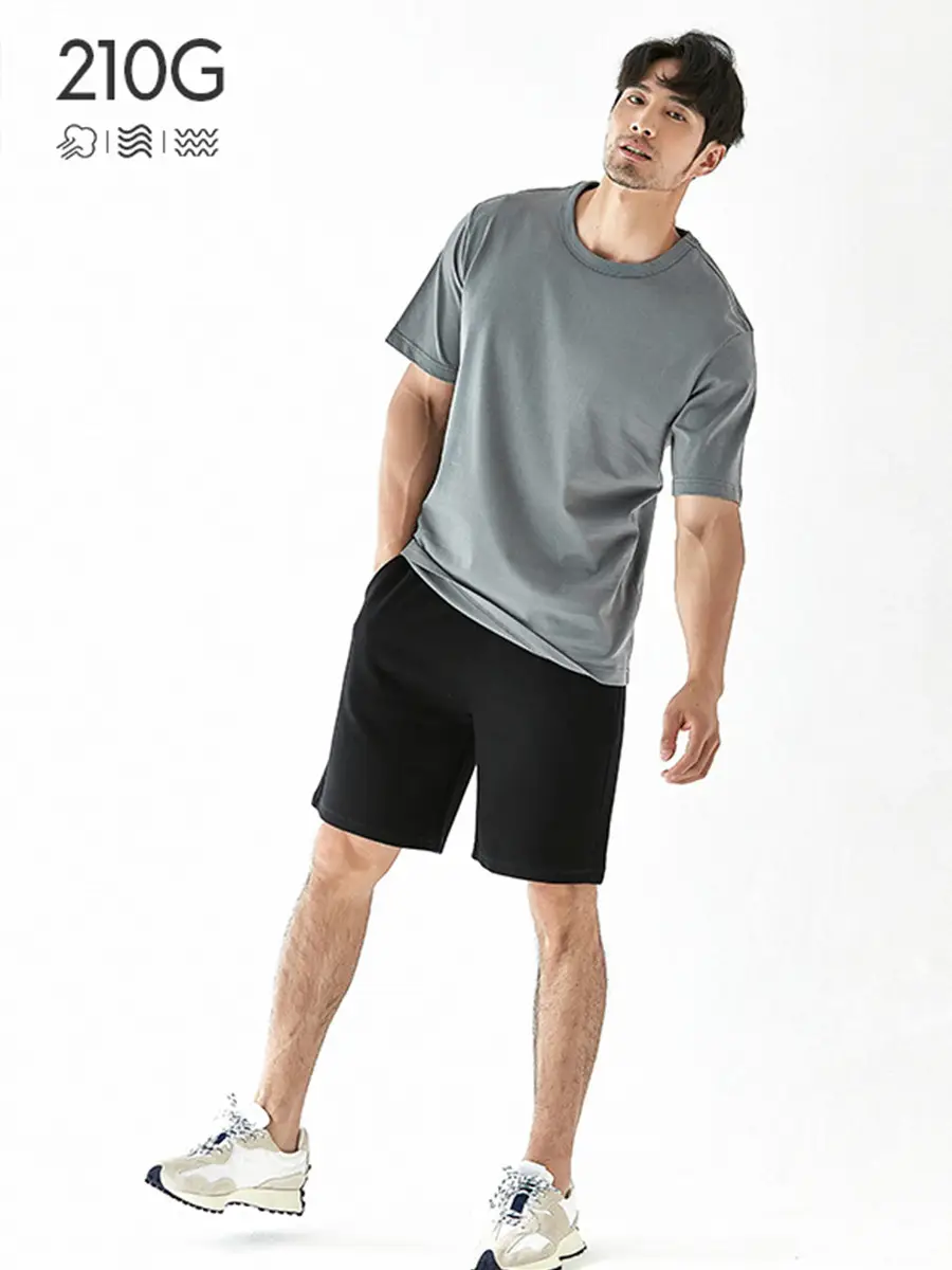 Men 210G Cotton T-Shirt Navy Blue Plain Short Sleeve - Image 4