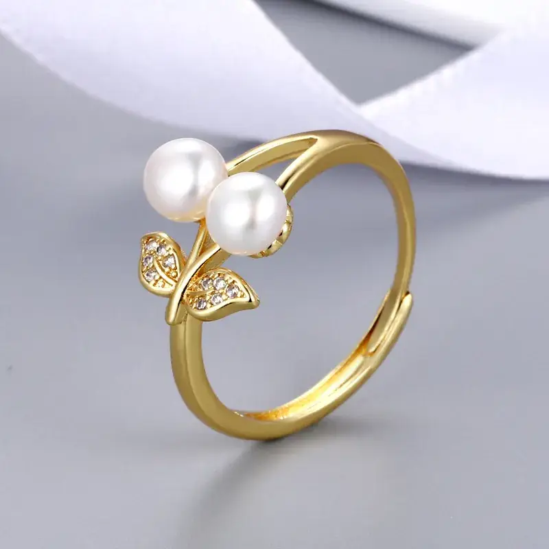 Japanese Pearl & Butterfly Adjustable Ring Gold - Image 5