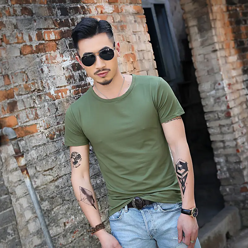 Men's Olive Green Short Sleeve T-Shirt Solid Color - Image 11