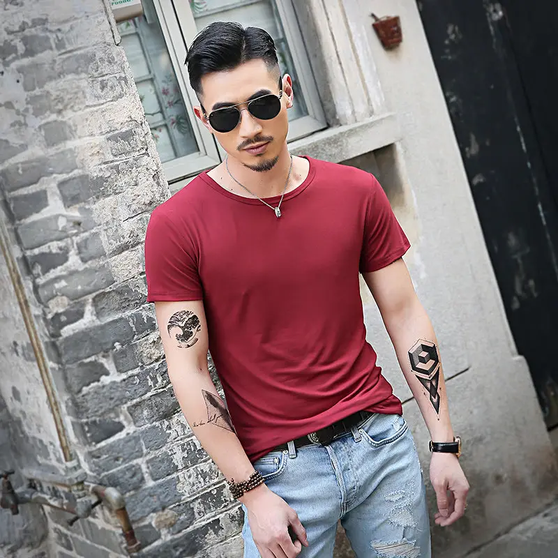 Men's Olive Green Short Sleeve T-Shirt Solid Color - Image 3