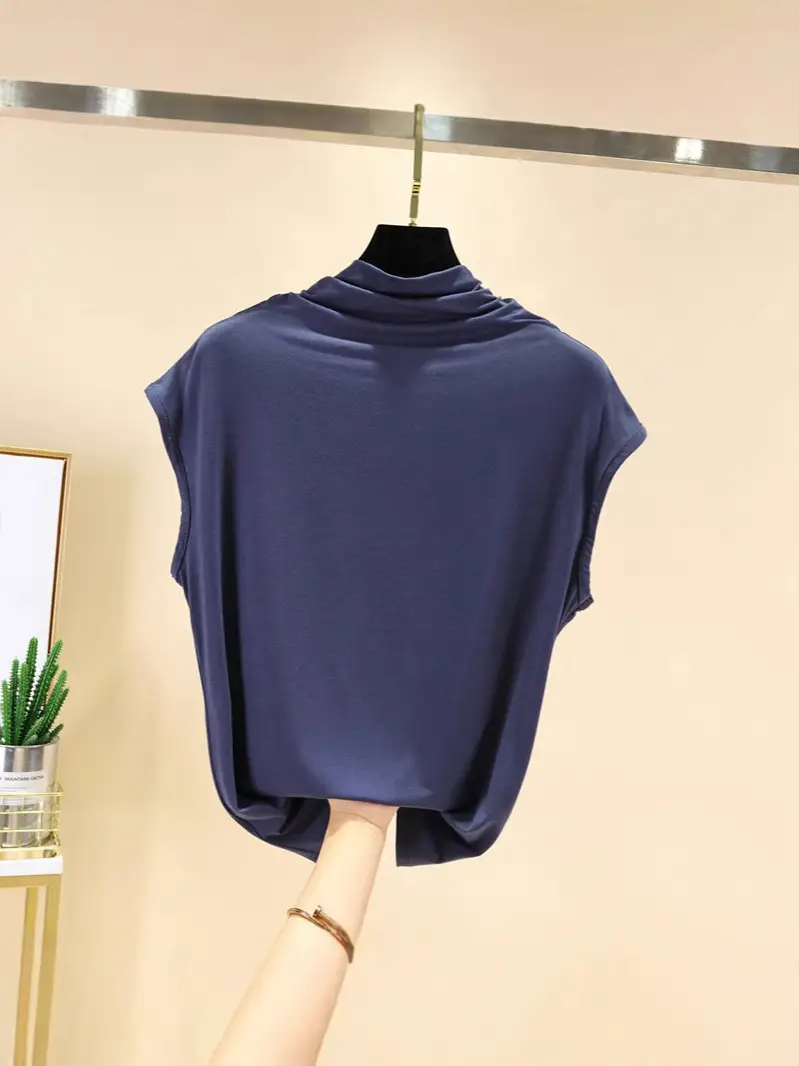 Black Half-Collar Women's T-Shirt Slim Fit - Image 14