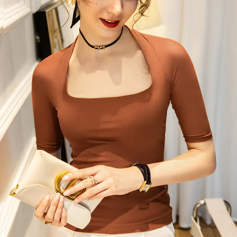 Maroon Mesh Sleeve Top with Square Collar