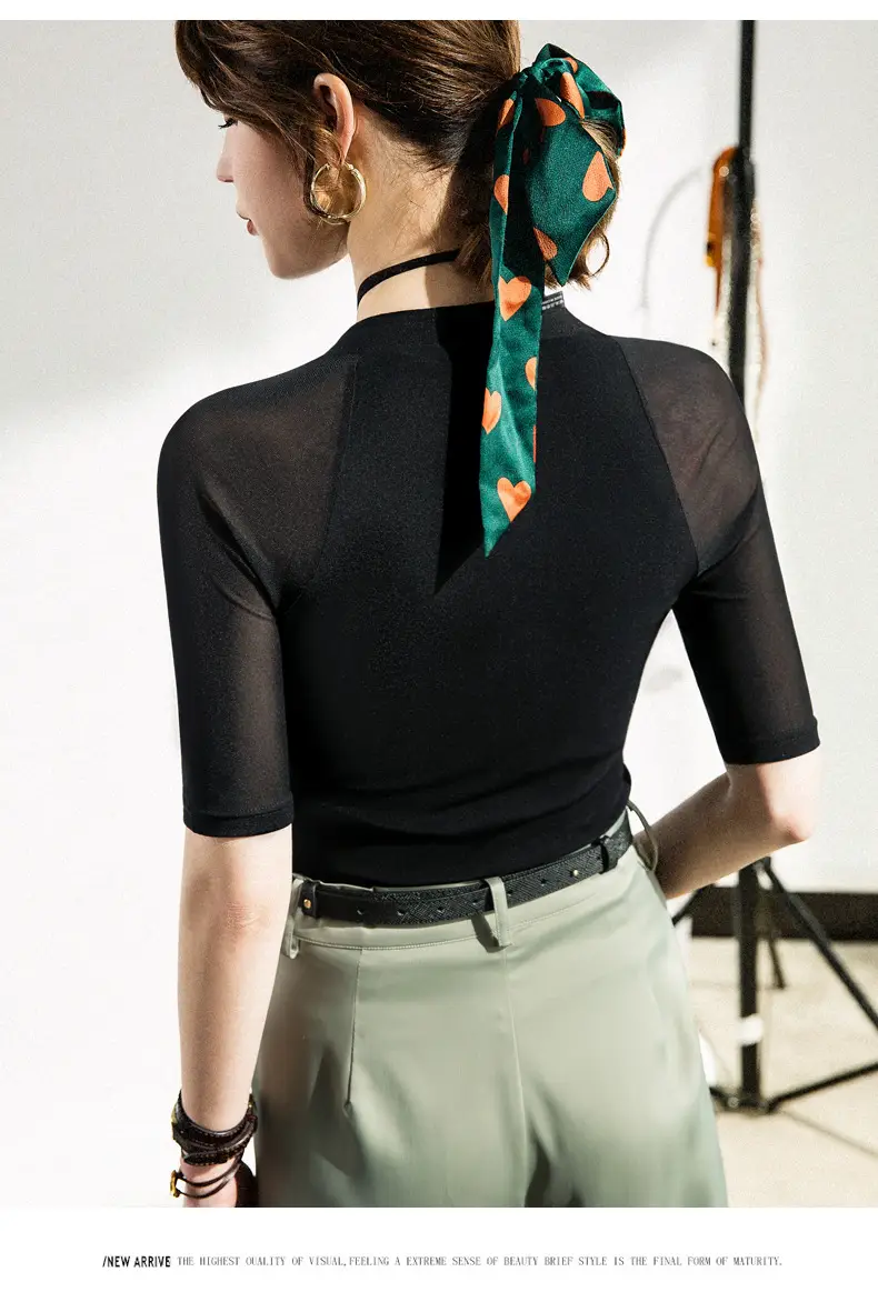 Maroon Mesh Sleeve Top with Square Collar — feature 11