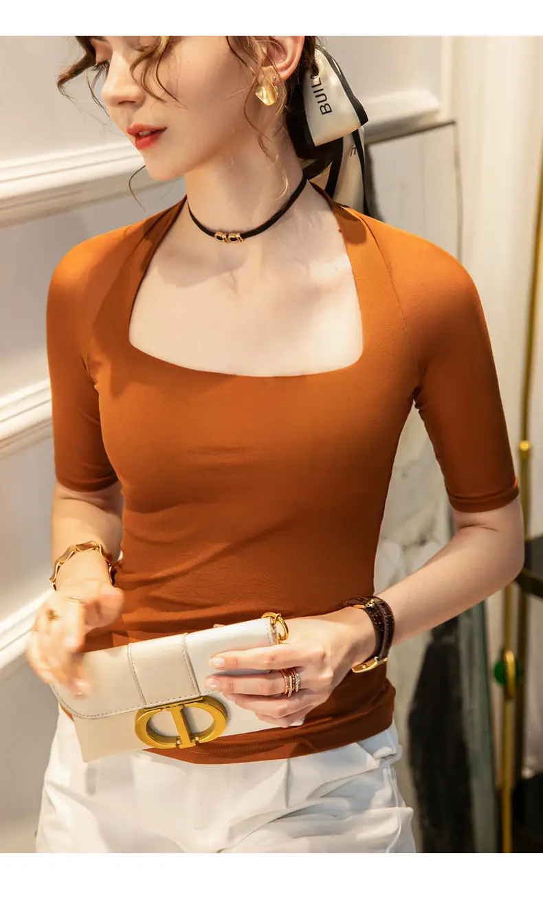 Maroon Mesh Sleeve Top with Square Collar — feature 23