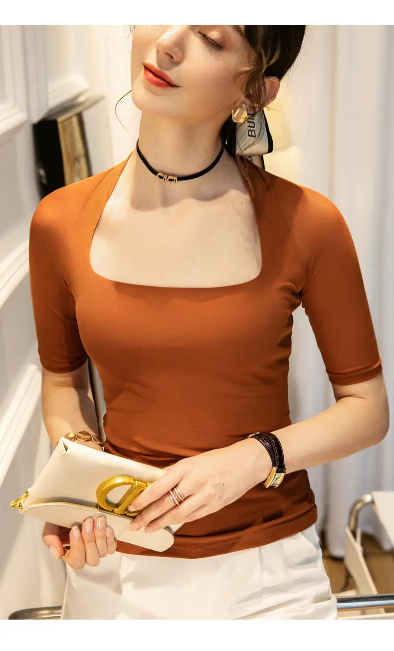 Maroon Mesh Sleeve Top with Square Collar — feature 24