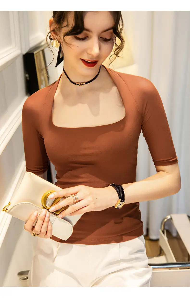 Maroon Mesh Sleeve Top with Square Collar — feature 4