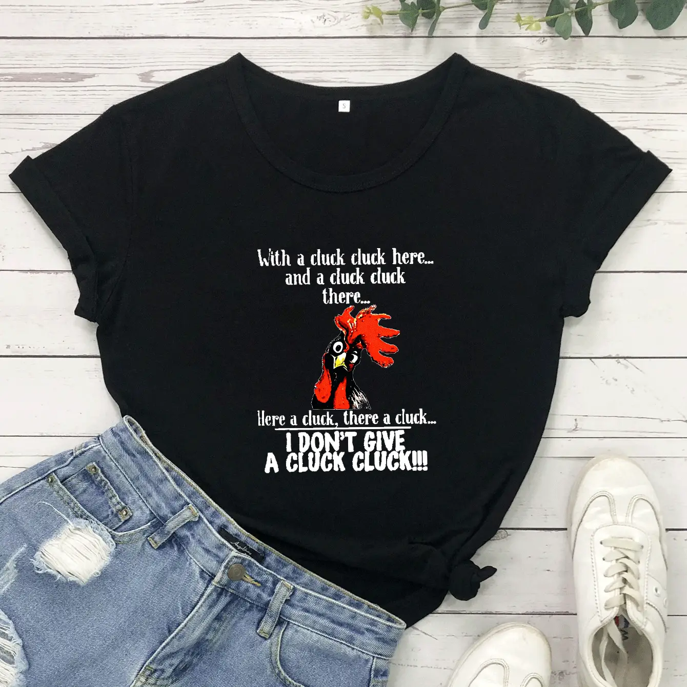 Black T-Shirt with Rooster Graphic Loose Fit Maroon - Image 2