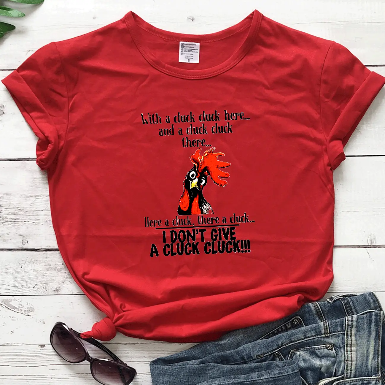 Black T-Shirt with Rooster Graphic Loose Fit Maroon - Image 9