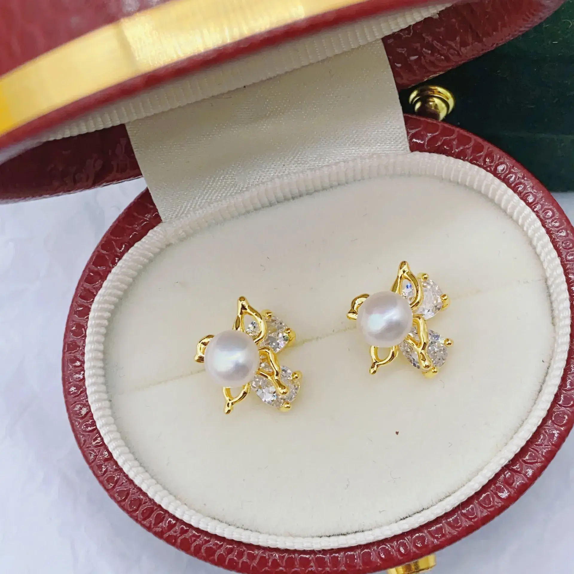 New S925 Natural Freshwater Pearl Earrings 18K Gold Plated - Image 6