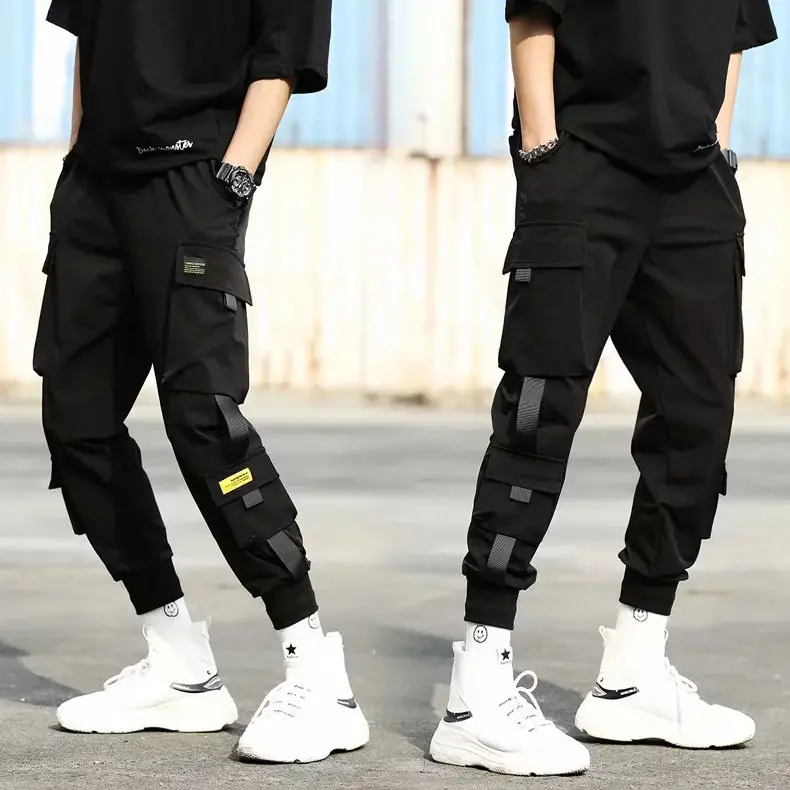 Men Black Hip-Hop Leggings with Zip Pockets - Image 3