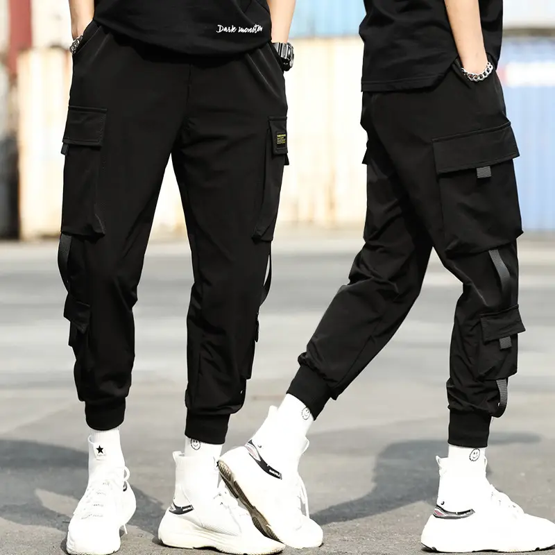 Men Black Hip-Hop Leggings with Zip Pockets - Image 4