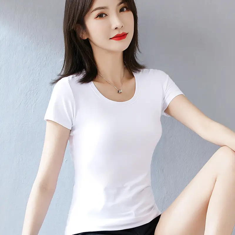 Pure Cotton Women's Slim Fit White T-Shirt - Image 19