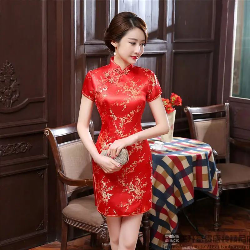 Women's Purple Floral Cheongsam Dress 2021 Winter Short - Image 11