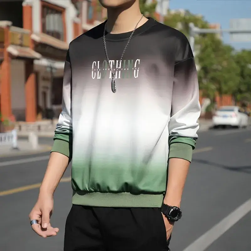 Men Gradient Long Sleeve T-Shirt Blue White - Image 2