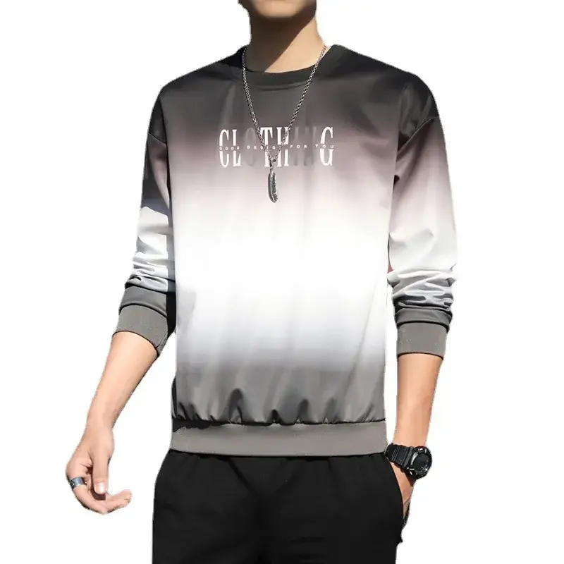 Men Gradient Long Sleeve T-Shirt Blue White - Image 6