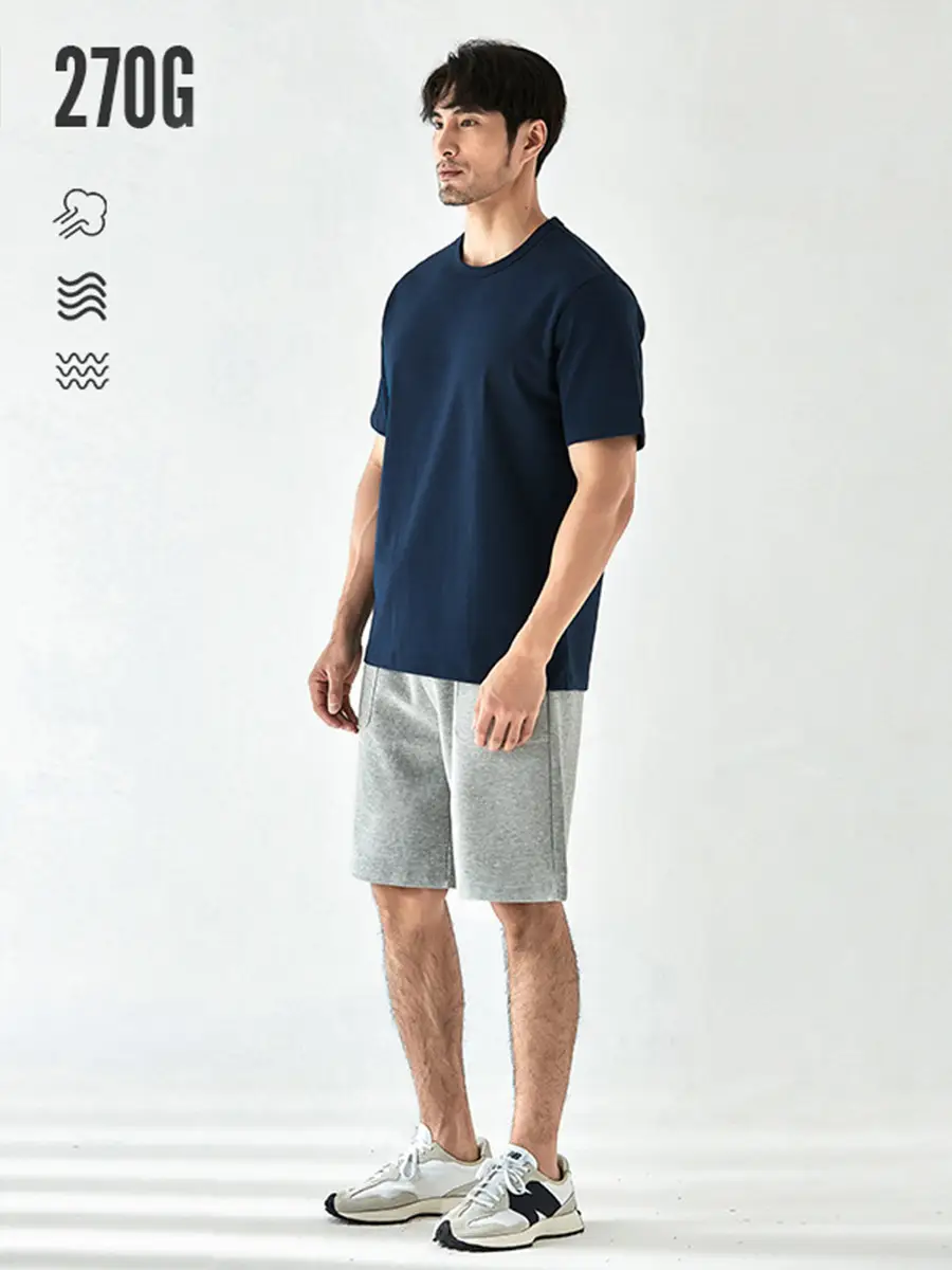 Men Heavy Cotton T-Shirt Navy Blue Solid Color - Image 6