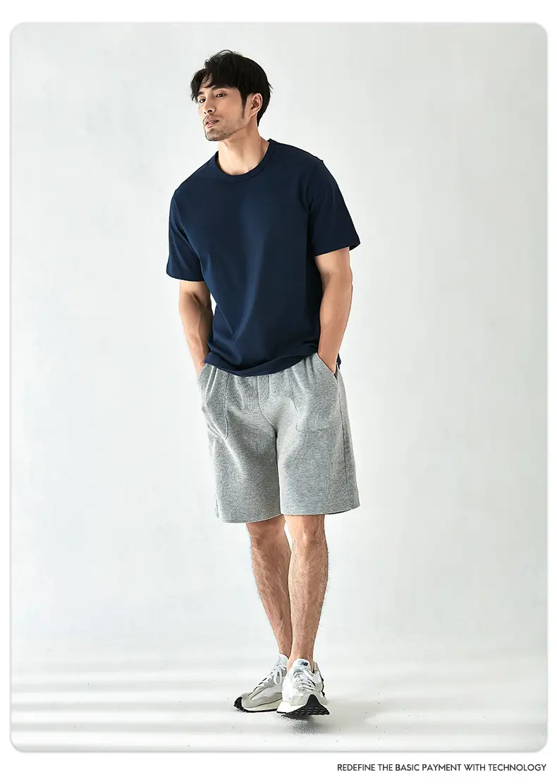 Men Heavy Cotton T-Shirt Navy Blue Solid Color — feature 13