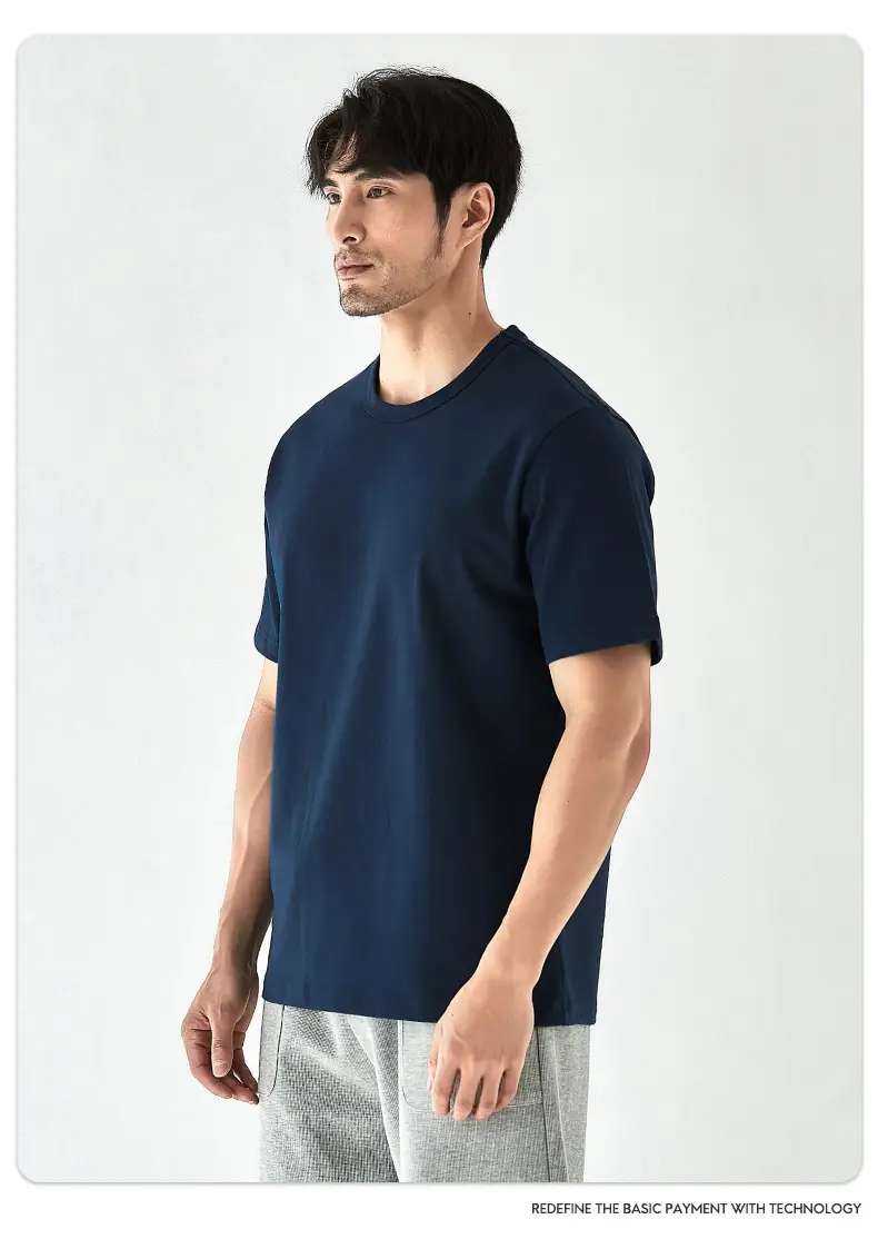 Men Heavy Cotton T-Shirt Navy Blue Solid Color — feature 14