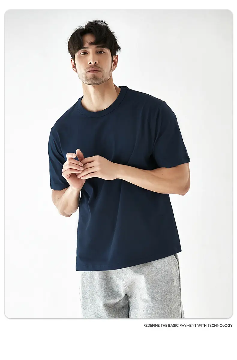 Men Heavy Cotton T-Shirt Navy Blue Solid Color — feature 16