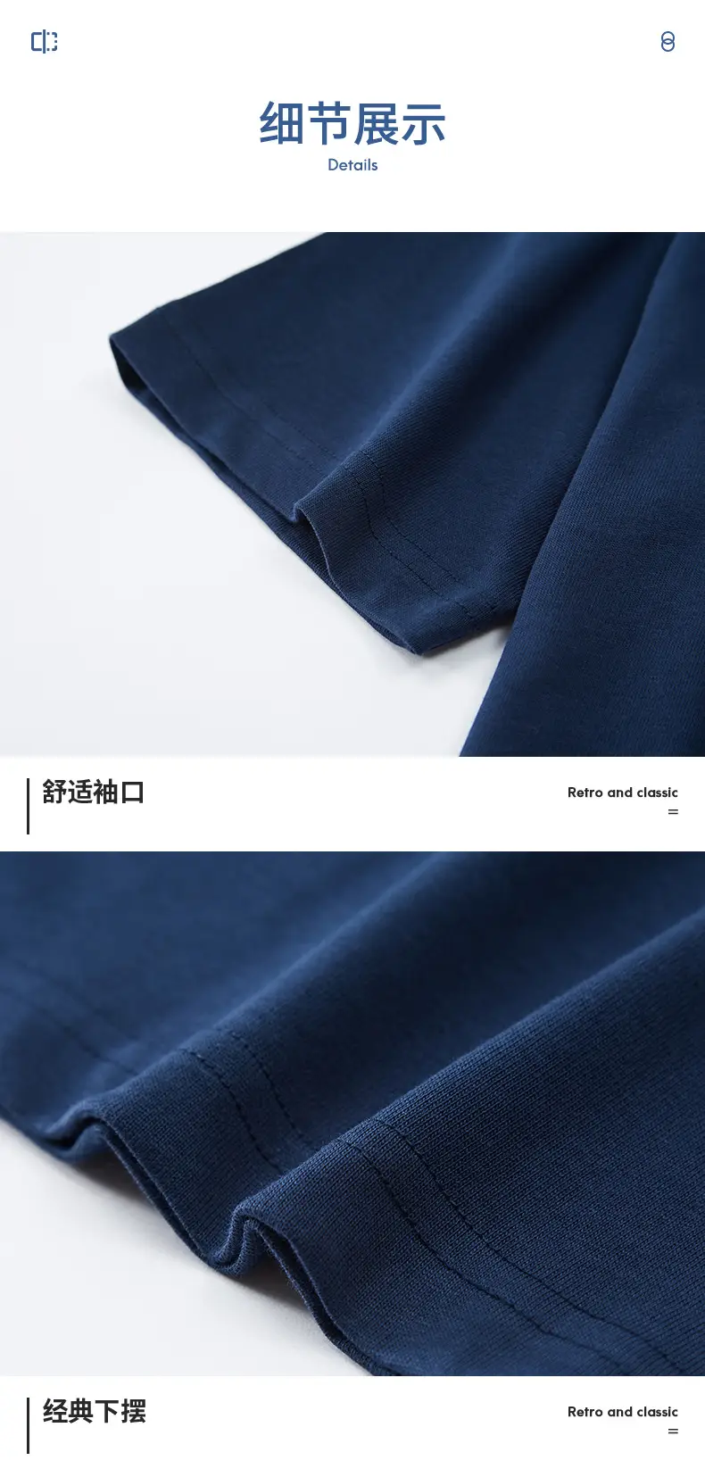Men Heavy Cotton T-Shirt Navy Blue Solid Color — feature 17