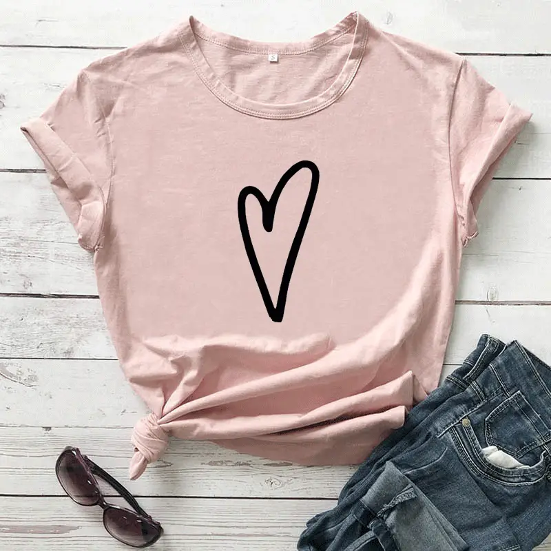 Black Heart Print T-Shirt for Women Short Sleeve - Image 10