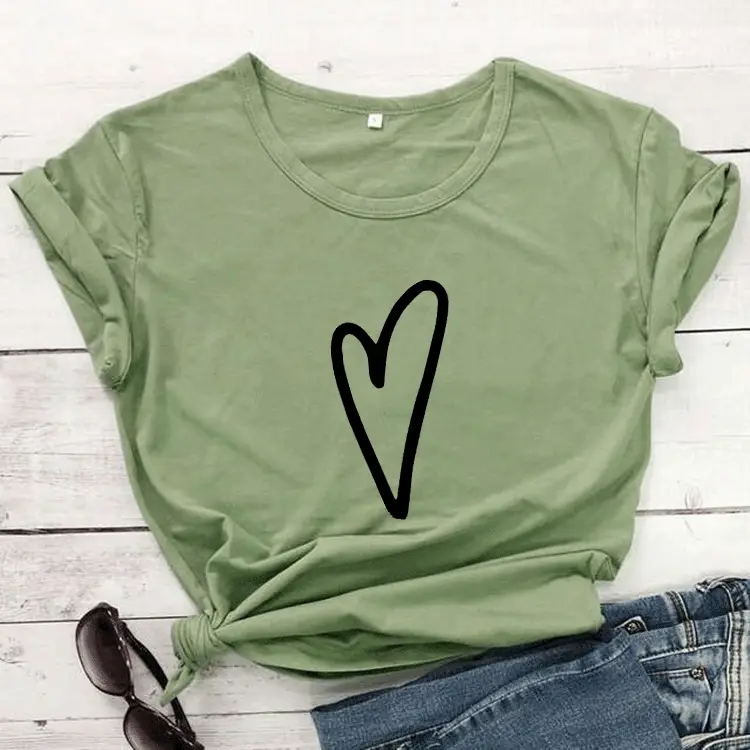 Black Heart Print T-Shirt for Women Short Sleeve - Image 4