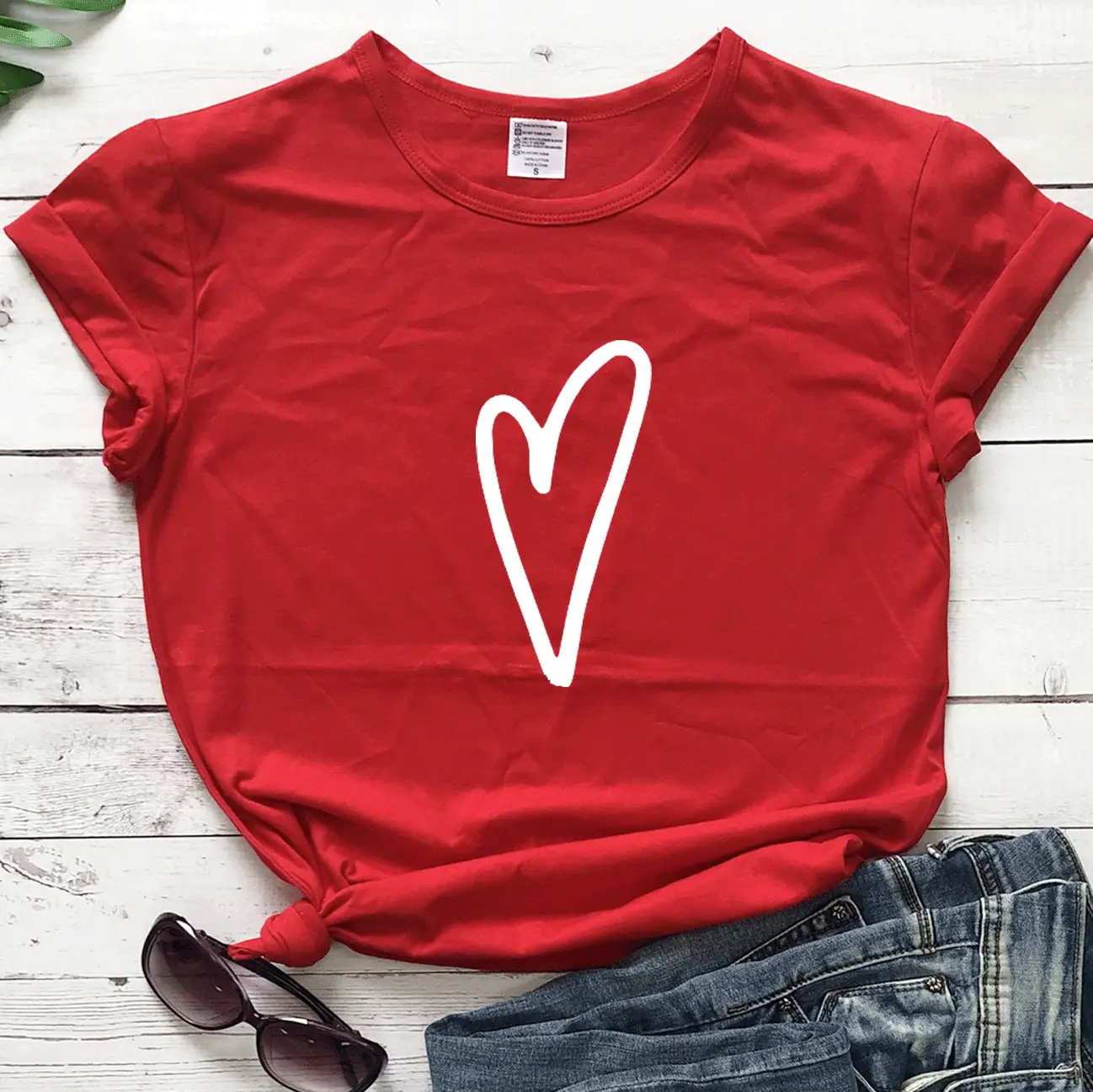 Black Heart Print T-Shirt for Women Short Sleeve - Image 9