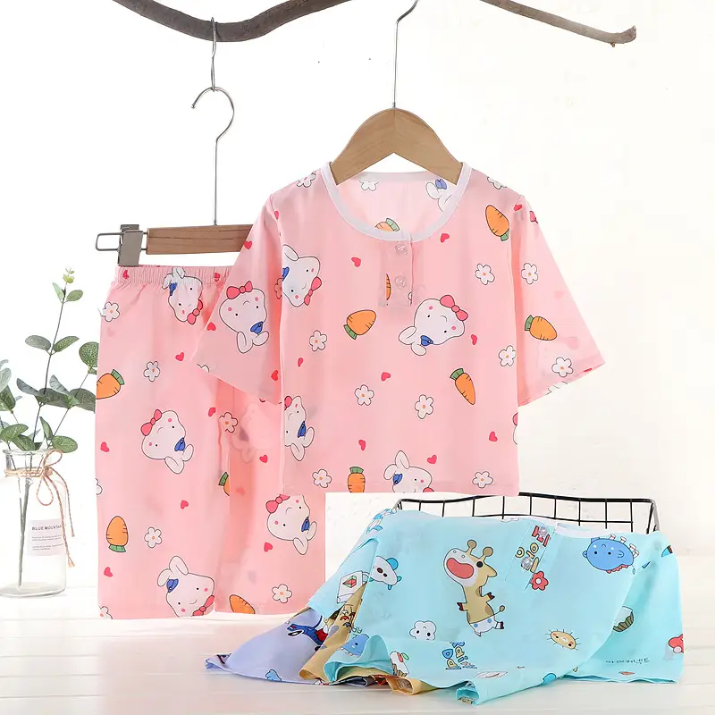 Children's clothing summer children's pajamas cotton silk home wear suit Boys Girls baby thin air conditioning clothes baby clothes