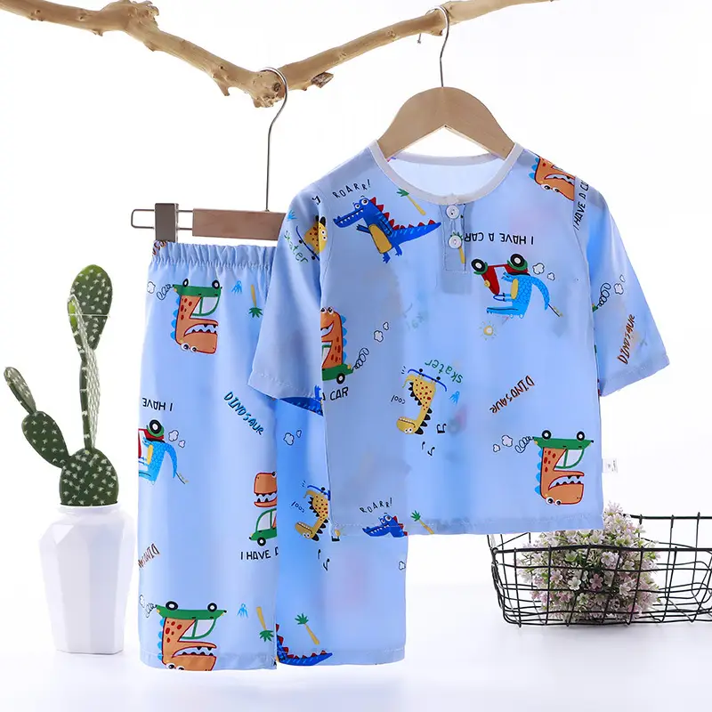 Children's clothing summer children's pajamas cotton silk home wear suit Boys Girls baby thin air conditioning clothes baby clothes