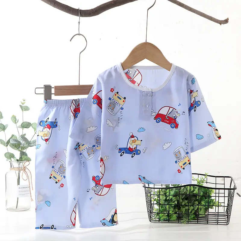 Children's clothing summer children's pajamas cotton silk home wear suit Boys Girls baby thin air conditioning clothes baby clothes