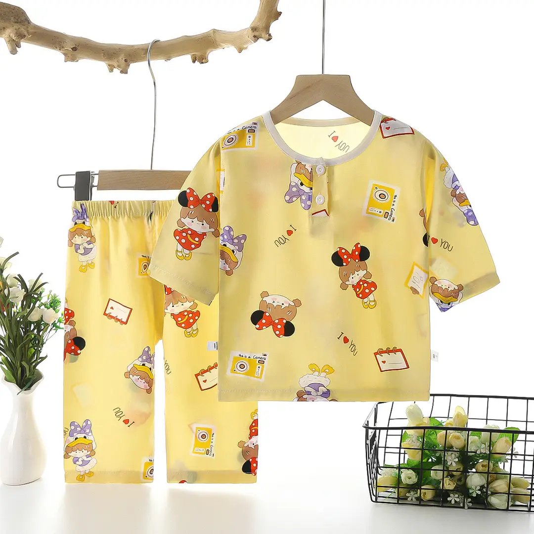 Children's clothing summer children's pajamas cotton silk home wear suit Boys Girls baby thin air conditioning clothes baby clothes
