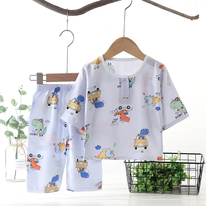 Children's clothing summer children's pajamas cotton silk home wear suit Boys Girls baby thin air conditioning clothes baby clothes