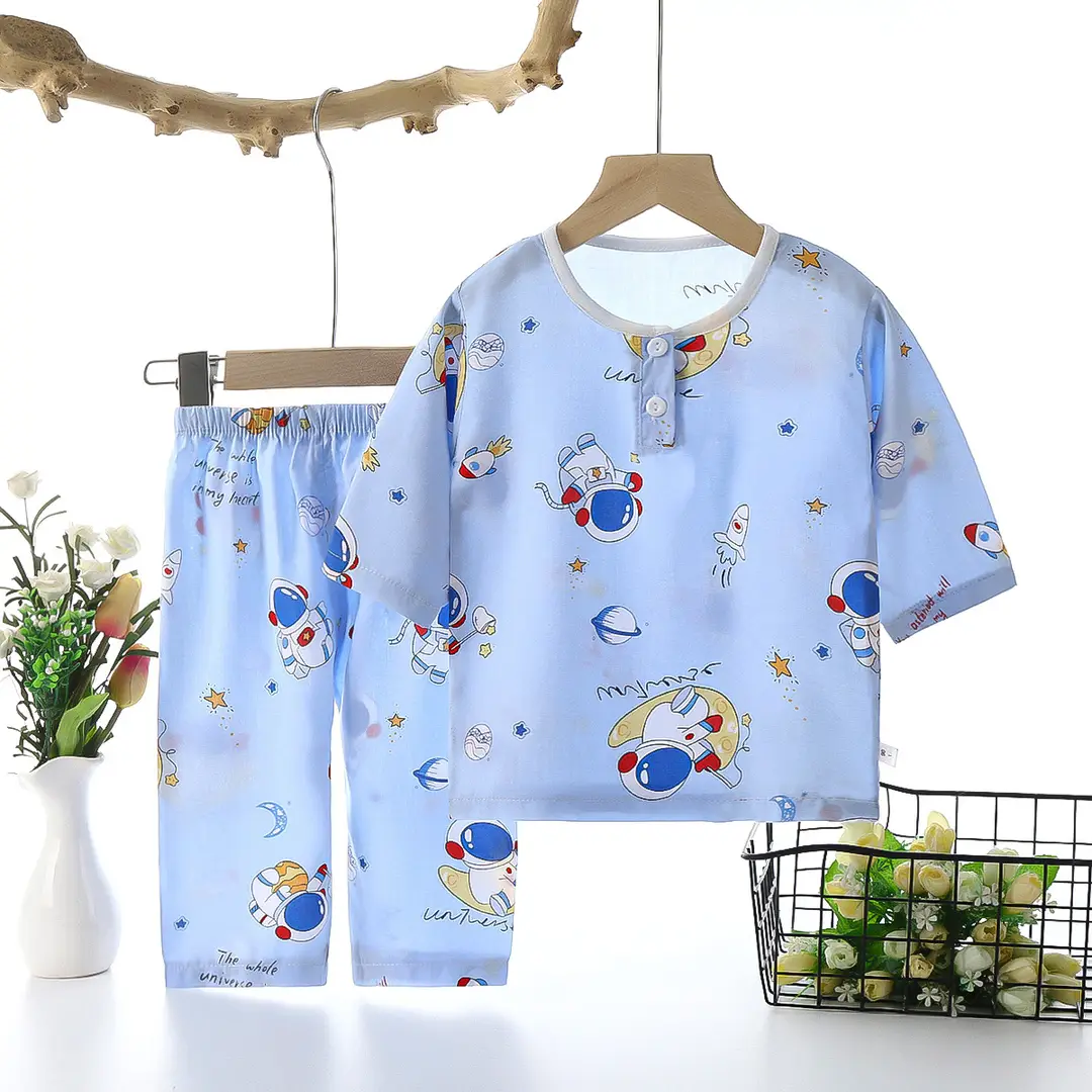 Children's clothing summer children's pajamas cotton silk home wear suit Boys Girls baby thin air conditioning clothes baby clothes