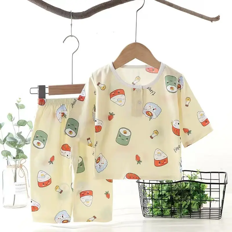 Children's clothing summer children's pajamas cotton silk home wear suit Boys Girls baby thin air conditioning clothes baby clothes