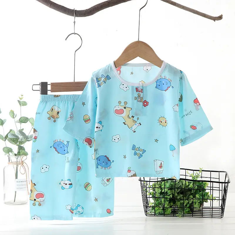 Children's clothing summer children's pajamas cotton silk home wear suit Boys Girls baby thin air conditioning clothes baby clothes