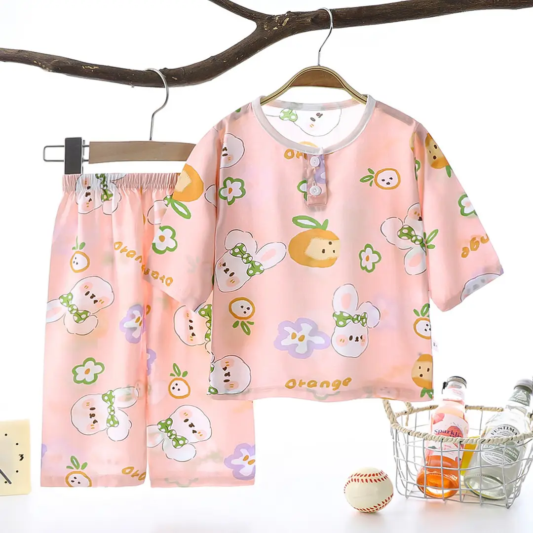 Children's clothing summer children's pajamas cotton silk home wear suit Boys Girls baby thin air conditioning clothes baby clothes