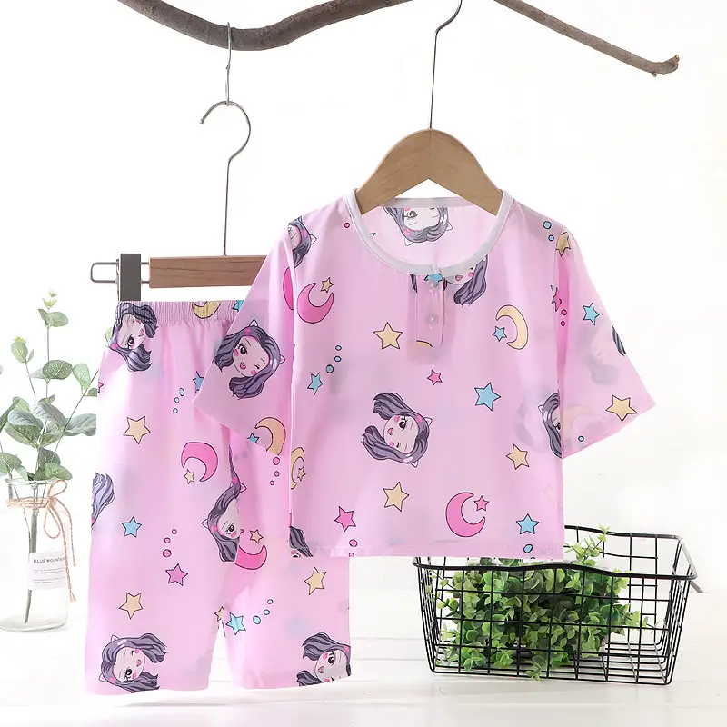 Children's clothing summer children's pajamas cotton silk home wear suit Boys Girls baby thin air conditioning clothes baby clothes