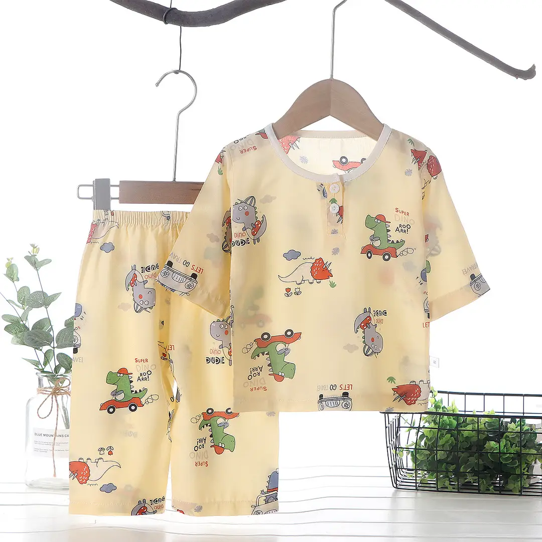 Children's clothing summer children's pajamas cotton silk home wear suit Boys Girls baby thin air conditioning clothes baby clothes