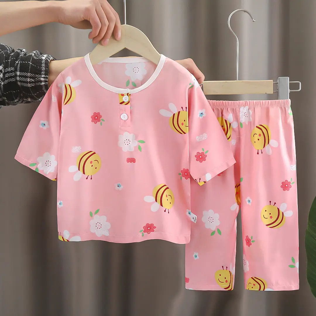 Children's clothing summer children's pajamas cotton silk home wear suit Boys Girls baby thin air conditioning clothes baby clothes