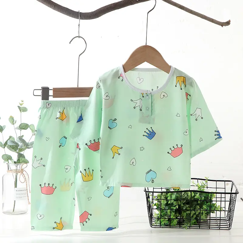 Children's clothing summer children's pajamas cotton silk home wear suit Boys Girls baby thin air conditioning clothes baby clothes