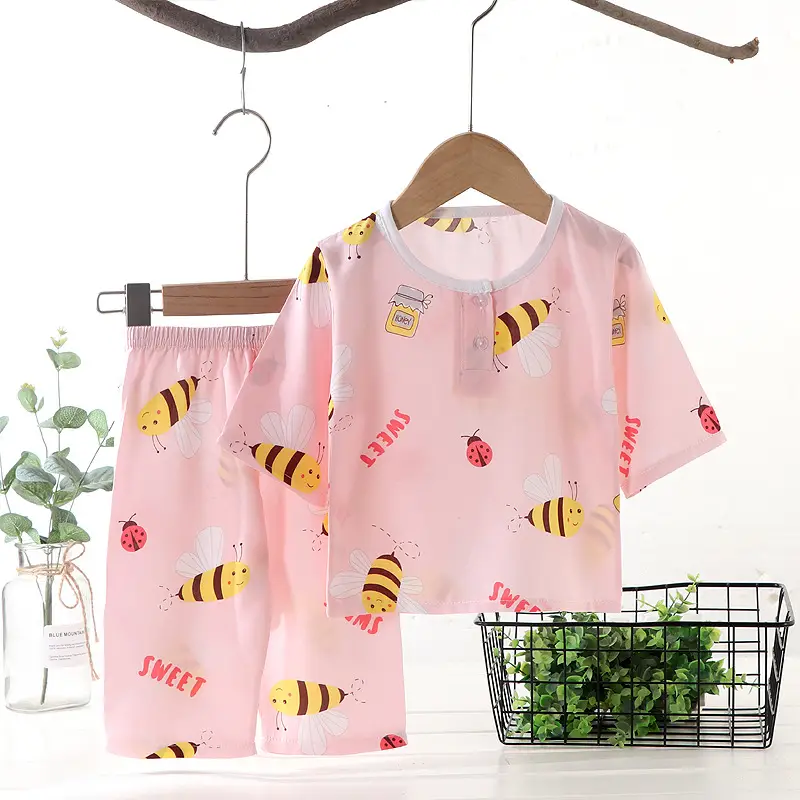 Children's clothing summer children's pajamas cotton silk home wear suit Boys Girls baby thin air conditioning clothes baby clothes