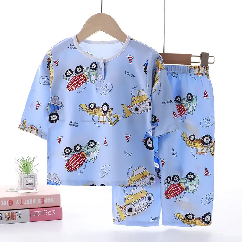 Children's clothing summer children's pajamas cotton silk home wear suit Boys Girls baby thin air conditioning clothes baby clothes
