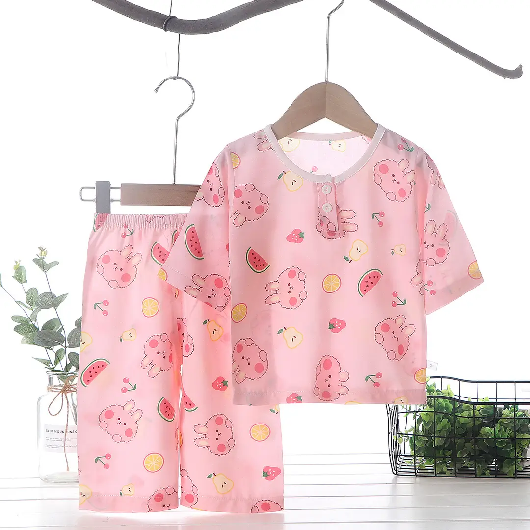 Children's clothing summer children's pajamas cotton silk home wear suit Boys Girls baby thin air conditioning clothes baby clothes