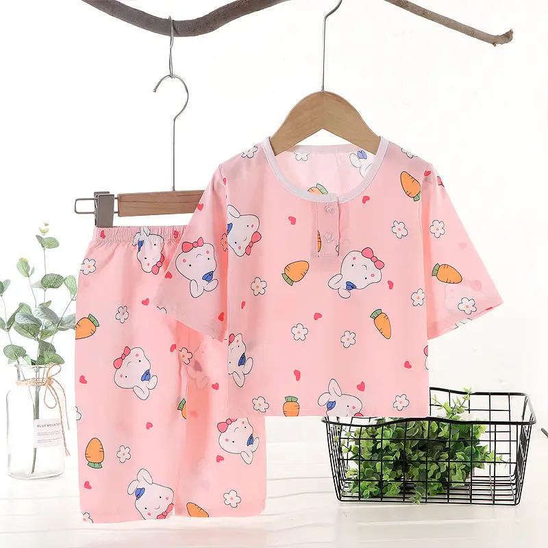 Children's clothing summer children's pajamas cotton silk home wear suit Boys Girls baby thin air conditioning clothes baby clothes