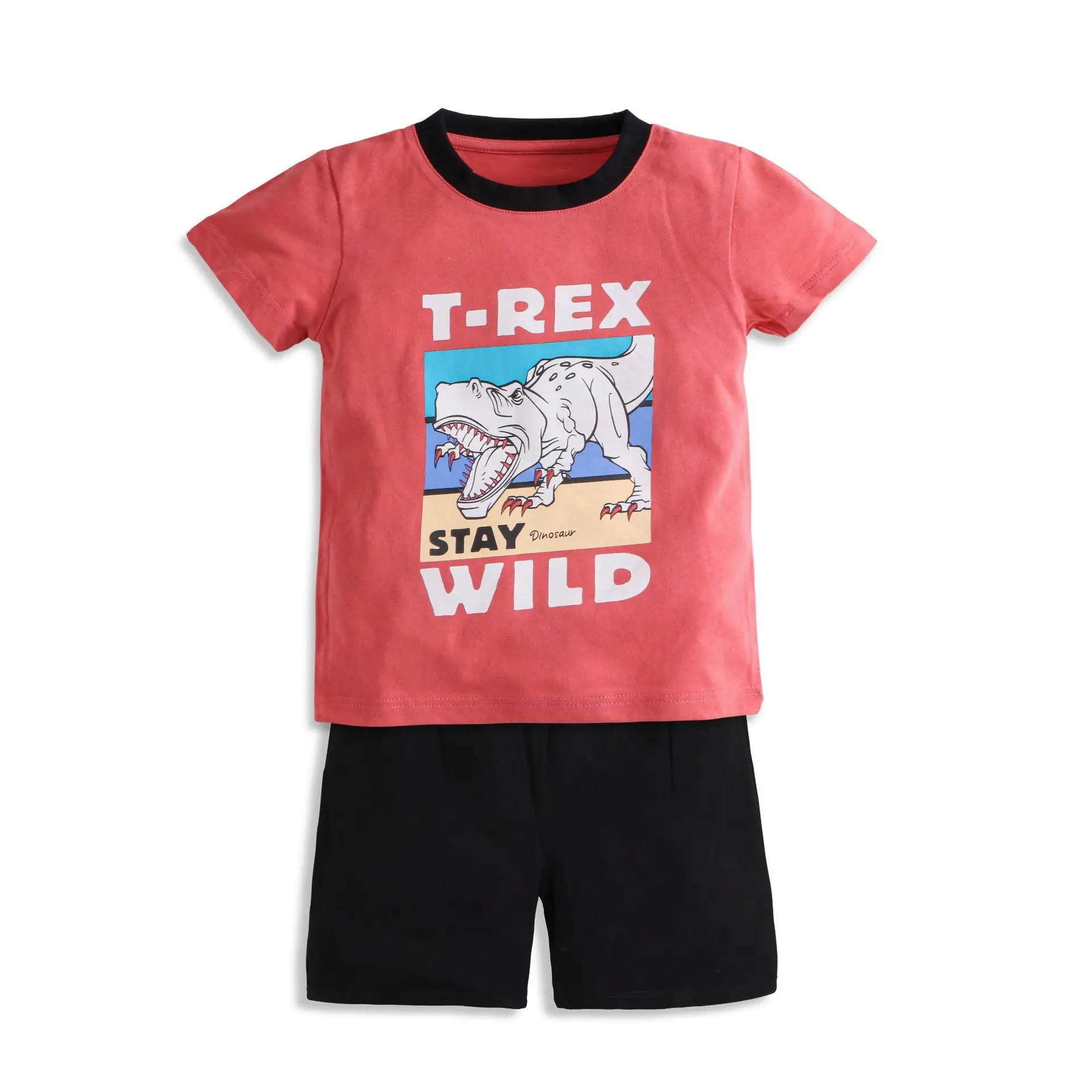 Kids Dinosaur Short Sleeve T-Shirt Shorts Set Turquoise - Image 13
