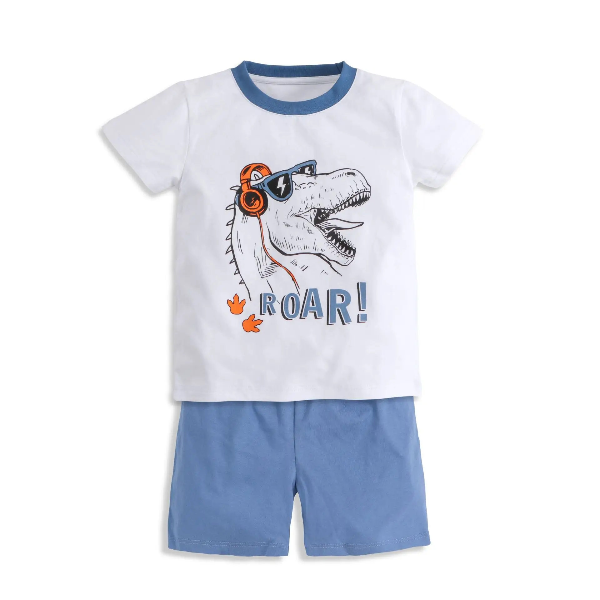 Kids Dinosaur Short Sleeve T-Shirt Shorts Set Turquoise - Image 5